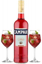 Campari Bitter 25% 0,7 Liter mit 2 original Gläsern in dekorativer GP