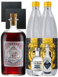 Gin-Set Monkey 47 SLOE GIN 0,5 Liter + The Duke Gin 5cl + Citadelle Gin 5cl + 2 x Thomas Henry Tonic 1,0 Liter + 2 Schieferuntersetzer