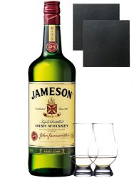 Jameson Irish Whiskey 1,0 Liter + 2 Glencairn Gläser + 2 Schieferuntersetzer 9,5 cm