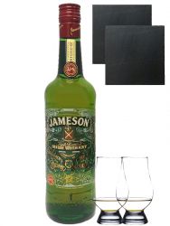 Jameson Irish Whiskey Künstler Label Limited Edition 0,7 Liter + 2 Glencairn Gläser + 2 Schieferuntersetzer 9,5 cm