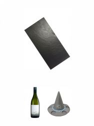 Buffet-Platte Servierplatte Schieferplatte aus Schiefer 60 x 30 cm schwarz + Cloudy Bay Chardonnay Neuseeland 0,7 Liter + Alpenschnaps Serviertablett in Hutform fr 6 Glser