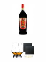Picon BIERE Aperitiv 1,0 Liter + The Glencairn Glass Whisky Glas Stlzle 2 Stck + Schiefer Glasuntersetzer eckig ca. 9,5 cm  2 Stck