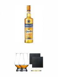 Ramazzotti Aperitivo NATURALE aus Italien 0,7 Liter + The Glencairn Glass Whisky Glas Stlzle 2 Stck + Schiefer Glasuntersetzer eckig ca. 9,5 cm  2 Stck