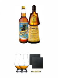 Frangelico Haselnuss Likr 0,7 Liter + 1 x Mamajuana Rum Likr 0,7 Liter + The Glencairn Glass Whisky Glas Stlzle 2 Stck + Schiefer Glasuntersetzer eckig ca. 9,5 cm  2 Stck