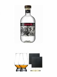 Espolon Tequila Blanco 0,7 Liter + The Glencairn Glass Whisky Glas Stlzle 2 Stck + Schiefer Glasuntersetzer eckig ca. 9,5 cm  2 Stck