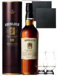 Aberlour 10 Jahre Single Malt Whisky 0,7 Liter + 2 Glencairn Gläser + 2 Schieferuntersetzer quadratisch 9,5 cm