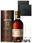Aberlour 18 Jahre Single Malt Whisky 0,7 Liter + 2 Glencairn Gläser + 2 Schieferuntersetzer quadratisch 9,5 cm