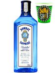 Bombay Sapphire Gin 1,0 Liter + Jello Shot Waldmeister Wackelpudding mit Wodka 42 Gramm Becher