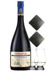 Fassbind Vieille Cerise - Gereifter Kirschbrand - Schweiz + 2 Glencairn Gläser + 2 Schieferuntersetzer quadratisch ca. 9,5 cm