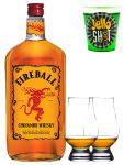 Fireball Whisky Zimt Likör Kanada 0,7 Liter + 2 Glencairn Gläser + Jello Shot Waldmeister Wackelpudding mit Wodka 42 Gramm Becher