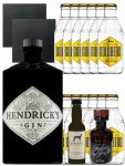 Gin-Set Hendricks Gin 0,7 Liter + Windspiel Gin 4cl + Filliers Gin 4cl, 12 x Goldberg Tonic 0,2 Liter + 2 Schieferuntersetzer