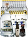 Gin-Set The Duke Gin 0,7 Liter + Windspiel Gin 4cl + Filliers Gin 4cl, 12 x Thomas Henry Tonic 0,2 Liter + 2 x The Duke Glas 0,3 Liter