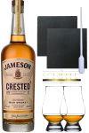 Jameson Crested Irish Whiskey 0,7 Liter + 2 Glencairn Gläser + 2 Schieferuntersetzer 9,5 cm + Einwegpipette 1 Stück