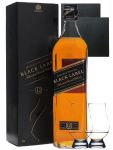 Johnnie Walker 12 Jahre Black Label 1,0 Liter + 2 Glencairn Gläser + 2 Schieferuntersetzer 9,5 cm