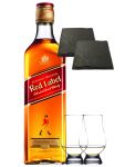 Johnnie Walker Red Label Blended Scotch Whisky 0,7 Liter + 2 Glencairn Gläser + 2 Schieferuntersetzer ca. 9,5cm