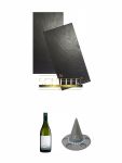 2er Set Schiefer Servierplatte/Buffetplatte/Käseplatte 30 x 20 x 0,7 cm Natur + Cloudy Bay Chardonnay Neuseeland 0,7 Liter + Alpenschnaps Serviertablett in Hutform für 6 Gläser