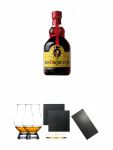 Gran Duque de Alba Solera Gran Reserva 0,7 Liter + The Glencairn Glass Whisky Glas Stölzle 2 Stück + Schiefer Glasuntersetzer eckig ca. 9,5 cm Ø 2 Stück + Buffet-Platte Servierplatte Schieferplatte aus Schiefer 60 x 30 cm schwarz