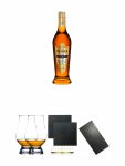 Metaxa 7* Sterne Weinbrand Brandy 0,7 Liter + The Glencairn Glass Whisky Glas Stölzle 2 Stück + Schiefer Glasuntersetzer eckig ca. 9,5 cm Ø 2 Stück + Buffet-Platte Servierplatte Schieferplatte aus Schiefer 60 x 30 cm schwarz