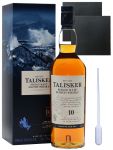 Talisker 10 Jahre Isle of Skye Single Malt Whisky 0,7 Liter + 2 Schieferuntersetzer quadratisch ca. 9,5 cm + Einwegpipette