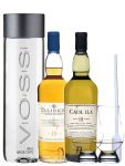 Whisky Probierset Talisker 10 Jahre 20 cl und Caol Ila 12 Jahre 20 cl + 500ml Voss Wasser Still, 2 Glencairn Gläser und eine Einwegpipette